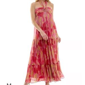 NWT Violet Weekend Metallic Printed Halter Maxi Dress